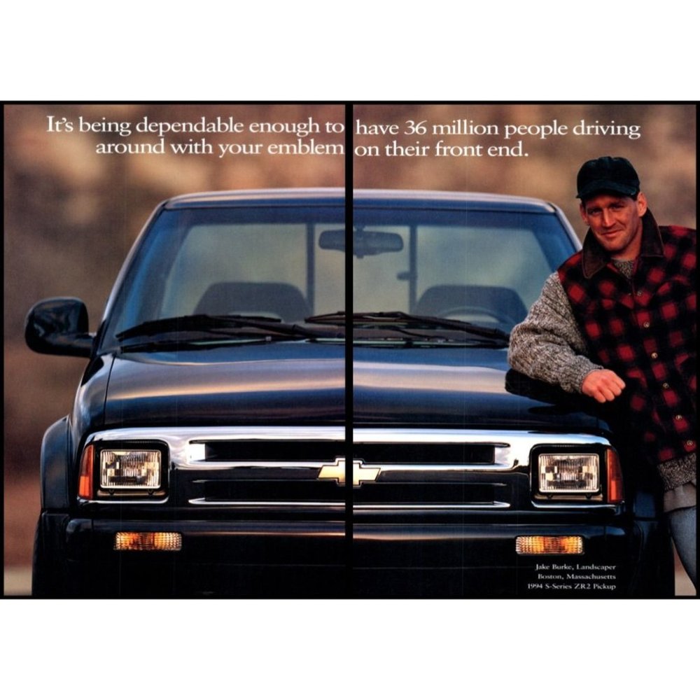 1994 Chevy S Series ZR2 Pickup Truck 2 Page Vintage Print Ad Hunting Cap Art